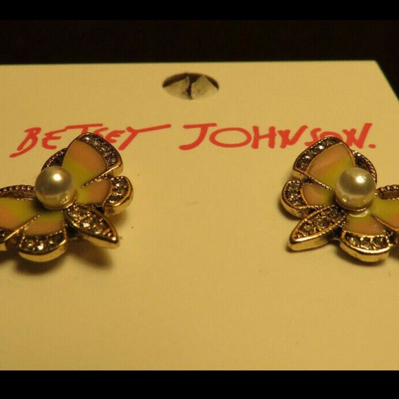 Betsey Johnson Butterfly Faux Pearl And CZ Earrings, NWT - Picture 3 of 9